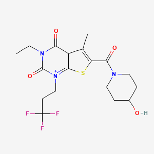 molecular formula C18H23F3N3O4S+ B12350787 3-ethyl-6-(4-hydroxypiperidine-1-carbonyl)-5-methyl-1-(3,3,3-trifluoropropyl)-4aH-thieno[2,3-d]pyrimidin-1-ium-2,4-dione 