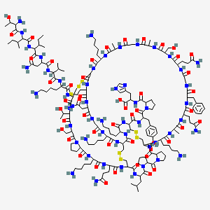 molecular formula C178H286N52O50S7 B12350890 2-[[1-[2-[[40-[[6-amino-2-[[2-[[4-amino-2-[[2-[[2-[(2-amino-3-hydroxybutanoyl)amino]-3-methylpentanoyl]amino]-3-methylpentanoyl]amino]-4-oxobutanoyl]amino]-3-methylbutanoyl]amino]hexanoyl]amino]-25,48,78,88,94-pentakis(4-aminobutyl)-a-(2-amino-2-oxoethyl)-22,63,72-tris(3-amino-3-oxopropyl)-69-benzyl-37-(1-hydroxyethyl)-34,60-bis(hydroxymethyl)-51,57,75-trimethyl-16-(2-methylpropyl)-3a-(2-methylsulfanylethyl)-2a,3,5a,9,15,18,21,24,27,33,36,39,47,50,53,56,59,62,65,68,71,74,77,80,87,90,93,96,99-nonacosaoxo-7a,8a,42,43,82,83-hexathia-1a,2,4a,8,14,17,20,23,26,32,35,38,46,49,52,55,58,61,64,67,70,73,76,79,86,89,92,95,98-nonacosazahexacyclo[43.35.25.419,91.04,8.010,14.028,32]nonahectane-85-carbonyl]amino]-3-(4-hydroxyphenyl)propanoyl]pyrrolidine-2-carbonyl]amino]-3-(1H-imidazol-4-yl)propanoic acid 