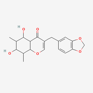 molecular formula C19H22O6 B12351149 3-(1,3-Benzodioxol-5-ylmethyl)-5,7-dihydroxy-6,8-dimethyl-4a,5,6,7,8,8a-hexahydrochromen-4-one 