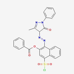 molecular formula C27H19ClN4O5S B12351257 3-(Benzoyloxy)-4-((4,5-dihydro-3-methyl-5-oxo-1-phenyl-1H-pyrazol-4-yl)azo)naphthalene-1-sulphonyl chloride CAS No. 66104-73-2