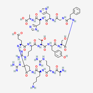 molecular formula C74H114N28O20 B12351318 (4S)-4-[[(2S)-2-[[(2S)-6-amino-2-[[(2S)-2-[[(2S)-2-aminopropanoyl]amino]-5-carbamimidamidopentanoyl]amino]hexanoyl]amino]-5-carbamimidamidopentanoyl]amino]-5-[[(2S)-5-carbamimidamido-1-[[(2S,3R)-1-[[(2S)-1-[[(2S)-1-[[(2S)-1-[[2-[[(2S)-1-[[(2S)-1-[[(1S)-1-carboxyethyl]amino]-3-(1H-imidazol-5-yl)-1-oxopropan-2-yl]amino]-3-(1H-imidazol-5-yl)-1-oxopropan-2-yl]amino]-2-oxoethyl]amino]-1-oxo-3-phenylpropan-2-yl]amino]-3-hydroxy-1-oxopropan-2-yl]amino]-3-(4-hydroxyphenyl)-1-oxopropan-2-yl]amino]-3-hydroxy-1-oxobutan-2-yl]amino]-1-oxopentan-2-yl]amino]-5-oxopentanoic acid 