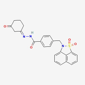 molecular formula C24H21N3O4S B1235148 4-[(2,2-dioxo-2lambda6-thia-3-azatricyclo[6.3.1.04,12]dodeca-1(11),4,6,8(12),9-pentaen-3-yl)methyl]-N-[(E)-(3-oxocyclohexylidene)amino]benzamide 