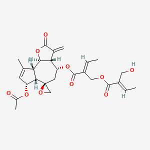 molecular formula C27H32O10 B1235173 [(E)-2-[(3aR,4R,6R,6aS,7R,9aR,9bR)-7-乙酰氧基-9-甲基-3-亚甲基-2-氧代螺[4,5,6a,7,9a,9b-六氢-3aH-茚满[4,5-b]呋喃-6,2'-环氧乙烷]-4-基]氧羰基丁-2-烯基] (E)-2-(羟甲基)丁-2-烯酸酯 CAS No. 53142-46-4