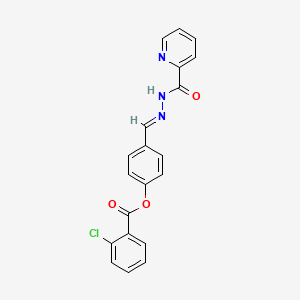 molecular formula C20H14ClN3O3 B1235192 4-{[(E)-2-(2-pyridylcarbonyl)hydrazono]methyl}phenyl 2-chlorobenzoate 