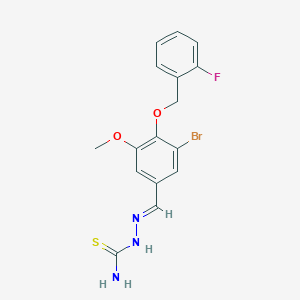 molecular formula C16H15BrFN3O2S B1235193 [(E)-[3-溴-4-[(2-氟苯基)甲氧基]-5-甲氧基苯基]亚甲基氨基]硫脲 CAS No. 6246-40-8