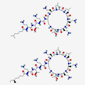 molecular formula C105H198N32O26 B12351963 N-[(2S)-4-amino-1-[[(2S,3R)-1-[[(2S)-4-amino-1-oxo-1-[[(3S,6S,9S,12S,15R,18S,21S)-6,9,18-tris(2-aminoethyl)-3-[(1R)-1-hydroxyethyl]-12,15-bis(2-methylpropyl)-2,5,8,11,14,17,20-heptaoxo-1,4,7,10,13,16,19-heptazacyclotricos-21-yl]amino]butan-2-yl]amino]-3-hydroxy-1-oxobutan-2-yl]amino]-1-oxobutan-2-yl]-6-methylheptanamide;(6S)-N-[(2S)-4-amino-1-[[(2S,3R)-1-[[(2S)-4-amino-1-oxo-1-[[(3S,6S,9S,12S,15R,18S,21S)-6,9,18-tris(2-aminoethyl)-3-[(1R)-1-hydroxyethyl]-12,15-bis(2-methylpropyl)-2,5,8,11,14,17,20-heptaoxo-1,4,7,10,13,16,19-heptazacyclotricos-21-yl]amino]butan-2-yl]amino]-3-hydroxy-1-oxobutan-2-yl]amino]-1-oxobutan-2-yl]-6-methyloctanamide 