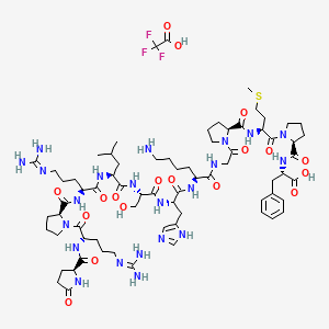 molecular formula C71H109F3N22O18S B12352214 5-oxo-L-prolyl-L-arginyl-L-prolyl-L-arginyl-L-leucyl-L-seryl-L-histidyl-L-lysylglycyl-L-prolyl-L-methionyl-L-prolyl-L-phenylalanine,trifluoroacetatesalt 