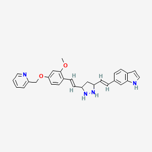 molecular formula C28H28N4O2 B12352749 6-[(E)-2-[5-[(E)-2-[2-methoxy-4-(pyridin-2-ylmethoxy)phenyl]ethenyl]pyrazolidin-3-yl]ethenyl]-1H-indole 