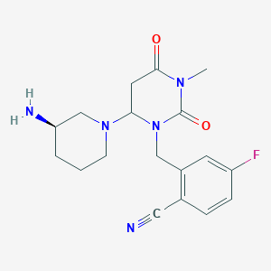 molecular formula C18H22FN5O2 B12352932 2-[[6-[(3R)-3-aminopiperidin-1-yl]-3-methyl-2,4-dioxo-1,3-diazinan-1-yl]methyl]-4-fluorobenzonitrile 