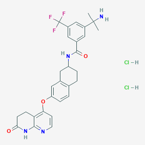 molecular formula C29H31Cl2F3N4O3 B12352943 3-(1-Amino-1-methylethyl)-N-[(2R)-1,2,3,4-tetrahydro-7-oxo-1,8-naphthryridin-4-yl)oxy]-2-naphthalenyl]-5-benzamidedihydrochloride 