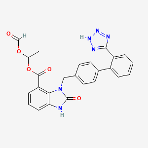 molecular formula C25H20N6O5 B12353108 1-formyloxyethyl 2-oxo-3-[[4-[2-(2H-tetrazol-5-yl)phenyl]phenyl]methyl]-1H-benzimidazole-4-carboxylate 