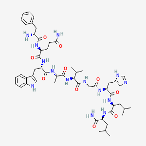 molecular formula C53H76N14O10 B12353127 (2S)-N-[(2S)-1-[[(2S)-1-[[(2S)-1-[[2-[[(2S)-1-[[(2S)-1-[[(2S)-1-amino-4-methyl-1-oxopentan-2-yl]amino]-4-methyl-1-oxopentan-2-yl]amino]-3-(1H-imidazol-5-yl)-1-oxopropan-2-yl]amino]-2-oxoethyl]amino]-3-methyl-1-oxobutan-2-yl]amino]-1-oxopropan-2-yl]amino]-3-(1H-indol-3-yl)-1-oxopropan-2-yl]-2-[[(2R)-2-amino-3-phenylpropanoyl]amino]pentanediamide 