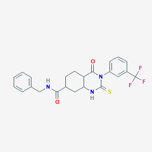 N-benzyl-4-oxo-2-sulfanylidene-3-[3-(trifluoromethyl)phenyl]-4a,5,6,7,8,8a-hexahydro-1H-quinazoline-7-carboxamide