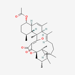 molecular formula C36H48O6 B12353454 18H-16a,19-Metheno-16aH-benzo[b]naphth[2,1-j]oxacyclotetradecin-18,20(1H)-dione, 4-(acetyloxy)-2,3,4,4a,6a,9,10,12a,15,16,20a,20b-dodecahydro-21-hydroxy-1,6,7,11,12a,14,15,20a-octamethyl-, (1S,4S,4aS,6aR,7E,11E,12aR,15R,16aS,20aS,20bR)-(9CI) 