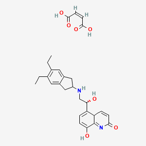 molecular formula C28H32N2O7 B12353702 (Z)-but-2-enedioic acid;5-[(1R)-2-[(5,6-diethyl-2,3-dihydro-1H-inden-2-yl)amino]-1-hydroxyethyl]-8-hydroxy-4aH-quinolin-2-one 