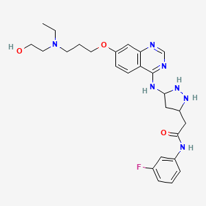 molecular formula C26H34FN7O3 B12353747 2-[5-[[7-[3-[ethyl(2-hydroxyethyl)amino]propoxy]quinazolin-4-yl]amino]pyrazolidin-3-yl]-N-(3-fluorophenyl)acetamide 