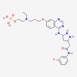 molecular formula C26H35FN7O6P B12353876 3-[[7-[3-[Ethyl[2-(phosphonooxy)ethyl]amino]propoxy]-4-quinazolinyl]amino]-N-(3-fluorophenyl)-1H-pyrazole-5-acetamide 