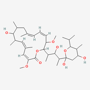 molecular formula C35H58O9 B1235391 (3E,5Z,11Z,13Z)-16-[4-(2,4-dihydroxy-5-methyl-6-propan-2-yloxan-2-yl)-3-hydroxypentan-2-yl]-8-hydroxy-3,15-dimethoxy-5,7,9,11-tetramethyl-1-oxacyclohexadeca-3,5,11,13-tetraen-2-one 