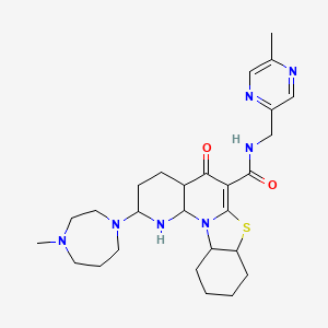 molecular formula C27H39N7O2S B12354160 4-(4-methyl-1,4-diazepan-1-yl)-N-[(5-methylpyrazin-2-yl)methyl]-8-oxo-11-thia-1,3-diazatetracyclo[8.7.0.02,7.012,17]heptadec-9-ene-9-carboxamide 