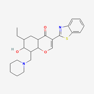 3-(1,3-Benzothiazol-2-yl)-6-ethyl-7-hydroxy-8-(piperidin-1-ylmethyl)-4a,5,6,7,8,8a-hexahydrochromen-4-one