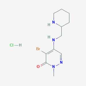 molecular formula C11H18BrClN4O B12354431 4-Bromo-2-methyl-5-{[(piperidin-2-yl)methyl]amino}-2,3-dihydropyridazin-3-one hydrochloride 