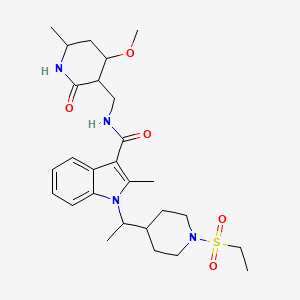 1-[1-(1-ethylsulfonylpiperidin-4-yl)ethyl]-N-[(4-methoxy-6-methyl-2-oxopiperidin-3-yl)methyl]-2-methylindole-3-carboxamide