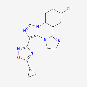 molecular formula C17H19ClN6O B12354444 3-(14-Chloro-2,4,7,10-tetrazatetracyclo[10.4.0.02,6.07,11]hexadeca-3,5,10-trien-5-yl)-5-cyclopropyl-1,2,4-oxadiazole 