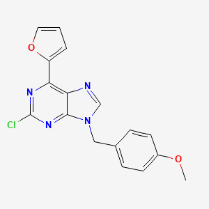 molecular formula C17H13ClN4O2 B1235457 2-Chloro-6-(2-furyl)-9-[(4-methoxyphenyl)methyl]purine 