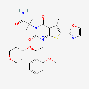 molecular formula C28H33N4O7S+ B12354726 2-[1-[(2R)-2-(2-methoxyphenyl)-2-(oxan-4-yloxy)ethyl]-5-methyl-6-(1,3-oxazol-2-yl)-2,4-dioxo-4aH-thieno[2,3-d]pyrimidin-1-ium-3-yl]-2-methylpropanamide 