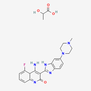 molecular formula C24H27FN6O4 B12354871 4-amino-5-fluoro-3-[6-(4-methylpiperazin-1-yl)-1H-benzimidazol-2-yl]-4aH-quinolin-2-one;2-hydroxypropanoic acid 