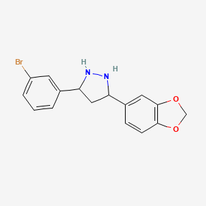 molecular formula C16H15BrN2O2 B12354936 3-(1,3-Benzodioxol-5-yl)-5-(3-bromophenyl)pyrazolidine 