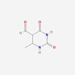 molecular formula C6H8N2O3 B12354950 4-Methyl-2,6-dioxo-1,3-diazinane-5-carbaldehyde 