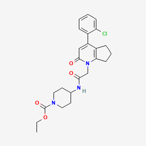 molecular formula C24H28ClN3O4 B1235502 4-[[2-[4-(2-chlorophenyl)-2-oxo-6,7-dihydro-5H-cyclopenta[b]pyridin-1-yl]-1-oxoethyl]amino]-1-piperidinecarboxylic acid ethyl ester 