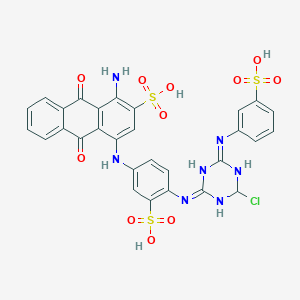 molecular formula C29H22ClN7O11S3 B12355091 1-amino-4-((4-((6-chloro-4-((3-sulfophenyl)imino)-3,4-dihydro-1,3,5-triazin-2(1H)-ylidene)amino)-3-sulfophenyl)amino)-9,10-dioxo-9,10-dihydroanthracene-2-sulfonic acid 