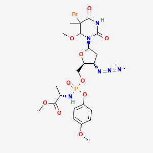 molecular formula C22H30BrN6O10P B1235526 methyl (2S)-2-[[[(2S,3S,5R)-3-azido-5-(5-bromo-6-methoxy-5-methyl-2,4-dioxo-hexahydropyrimidin-1-yl)tetrahydrofuran-2-yl]methoxy-(4-methoxyphenoxy)phosphoryl]amino]propanoate 