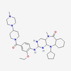 molecular formula C36H58N8O3 B12355328 2-Cyclopentyl-5-[2-ethoxy-4-[4-(4-methylpiperazin-1-yl)piperidine-1-carbonyl]anilino]-9-methyl-2,4,6,9-tetrazatricyclo[9.4.0.03,8]pentadecan-10-one 