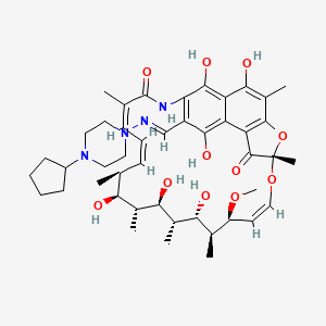 molecular formula C45H62N4O11 B12355380 (7S,9Z,11S,12S,13S,14R,15R,16R,17S,18S,19Z,21Z)-26-[(E)-(4-cyclopentylpiperazin-1-yl)iminomethyl]-2,13,15,17,27,29-hexahydroxy-11-methoxy-3,7,12,14,16,18,22-heptamethyl-8,30-dioxa-24-azatetracyclo[23.3.1.14,7.05,28]triaconta-1(29),2,4,9,19,21,25,27-octaene-6,23-dione 