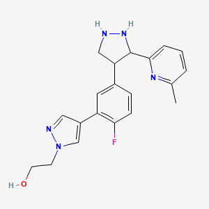 molecular formula C20H22FN5O B12355733 2-[4-[2-Fluoro-5-[3-(6-methylpyridin-2-yl)pyrazolidin-4-yl]phenyl]pyrazol-1-yl]ethanol 