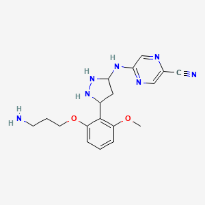 molecular formula C18H23N7O2 B12355911 5-[[5-[2-(3-Aminopropoxy)-6-methoxyphenyl]pyrazolidin-3-yl]amino]pyrazine-2-carbonitrile 