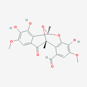 molecular formula C20H18O9 B1235603 (1R,9R)-6,11,12-trihydroxy-5,13-dimethoxy-1,9-dimethyl-16-oxo-8,17-dioxatetracyclo[7.7.1.02,7.010,15]heptadeca-2(7),3,5,10,12,14-hexaene-3-carbaldehyde 