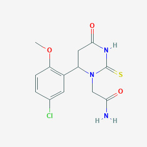 molecular formula C13H14ClN3O3S B12356043 2-[6-(5-Chloro-2-methoxyphenyl)-4-oxo-2-sulfanylidene-1,3-diazinan-1-yl]acetamide 