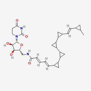 molecular formula C32H43N3O6 B1235619 (2E,4E)-N-[[(2R,3S,4R,5R)-5-(2,4-dioxohexahydropyrimidin-1-yl)-3,4-dihydroxy-tetrahydrofuran-2-yl]methyl]-5-[2-[2-[2-[2-[(E)-2-(2-methylcyclopropyl)vinyl]cyclopropyl]cyclopropyl]cyclopropyl]cyclopropyl]penta-2,4-dienamide 