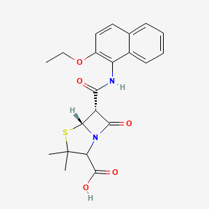molecular formula C21H22N2O5S B1235623 (5R,6R)-6-[[(2-乙氧基-1-萘甲基)氨基]-氧甲基]-3,3-二甲基-7-氧代-4-硫杂-1-氮杂双环[3.2.0]庚烷-2-羧酸 