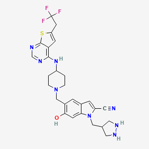 molecular formula C27H29F3N8OS B12356405 6-Hydroxy-1-(pyrazolidin-4-ylmethyl)-5-[[4-[[6-(2,2,2-trifluoroethyl)thieno[2,3-d]pyrimidin-4-yl]amino]piperidin-1-yl]methyl]indole-2-carbonitrile 