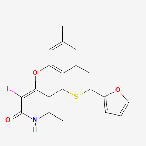 molecular formula C20H20INO3S B1235656 4-(3,5-Dimethylphenoxy)-5-(furan-2-ylmethylsulfanylmethyl)-3-iodo-6-methylpyridin-2(1H)-one 