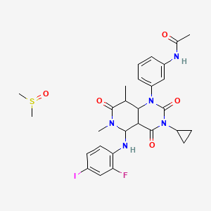 molecular formula C28H33FIN5O5S B12356637 N-[3-[3-cyclopropyl-5-(2-fluoro-4-iodoanilino)-6,8-dimethyl-2,4,7-trioxo-4a,5,8,8a-tetrahydropyrido[4,3-d]pyrimidin-1-yl]phenyl]acetamide;methylsulfinylmethane 