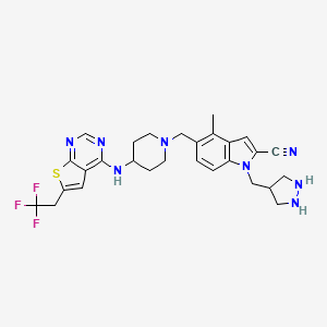 molecular formula C28H31F3N8S B12356856 4-Methyl-1-(pyrazolidin-4-ylmethyl)-5-[[4-[[6-(2,2,2-trifluoroethyl)thieno[2,3-d]pyrimidin-4-yl]amino]piperidin-1-yl]methyl]indole-2-carbonitrile 