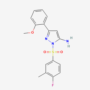 molecular formula C17H16FN3O3S B1235690 2-(4-Fluoro-3-methylphenyl)sulfonyl-5-(2-methoxyphenyl)-3-pyrazolamine 