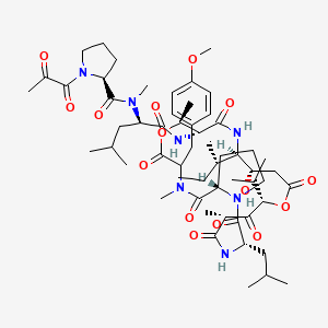 molecular formula C57H87N7O15 B1235712 (2S)-N-[(2R)-1-[[(3S,6R,8S,12S,13R,16R,17S,23S)-13-[(2S)-butan-2-yl]-12-hydroxy-20-[(4-methoxyphenyl)methyl]-6,17,21-trimethyl-3-(2-methylpropyl)-2,5,7,10,15,19,22-heptaoxo-8-propan-2-yl-9,18-dioxa-1,4,14,21-tetrazabicyclo[21.3.0]hexacosan-16-yl]amino]-4-methyl-1-oxopentan-2-yl]-N-methyl-1-(2-oxopropanoyl)pyrrolidine-2-carboxamide 