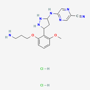 molecular formula C18H25Cl2N7O2 B12357138 5-[[5-[2-(3-Aminopropoxy)-6-methoxyphenyl]pyrazolidin-3-yl]amino]pyrazine-2-carbonitrile;dihydrochloride 